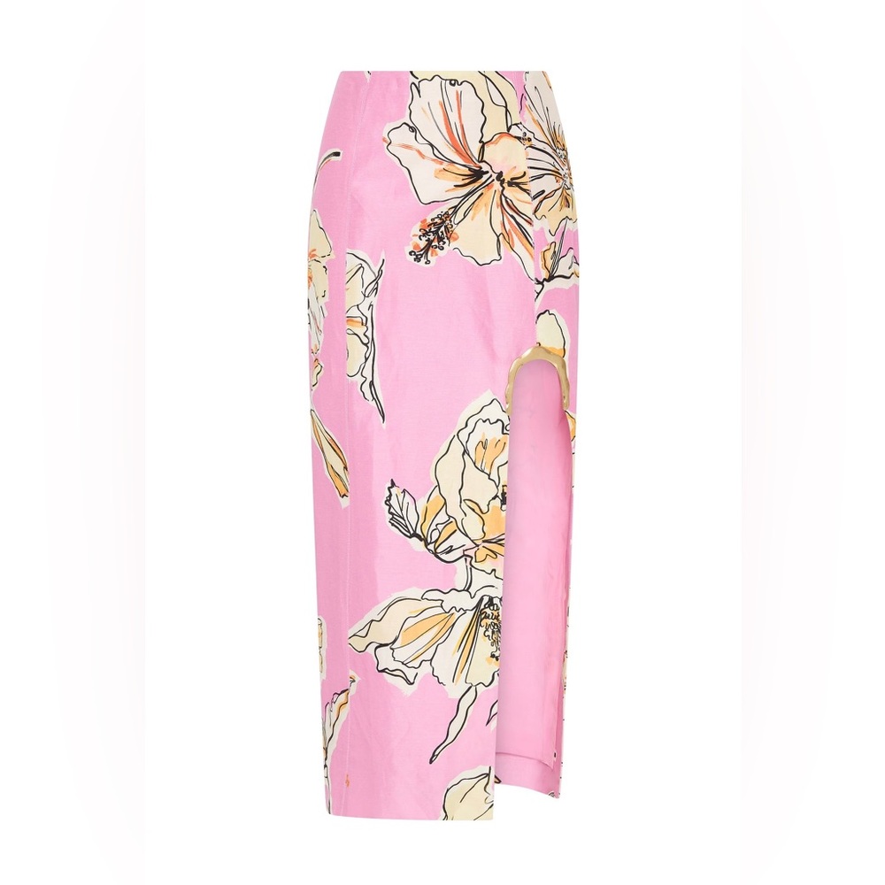 Aje Floral Pink Maxi Skirt with Side Slit